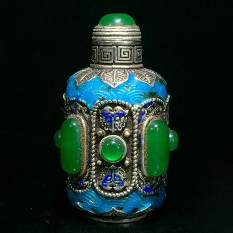 Vintage Collectible Bottles - Handmade Antique Silver Cloisonne Snuff Bottle