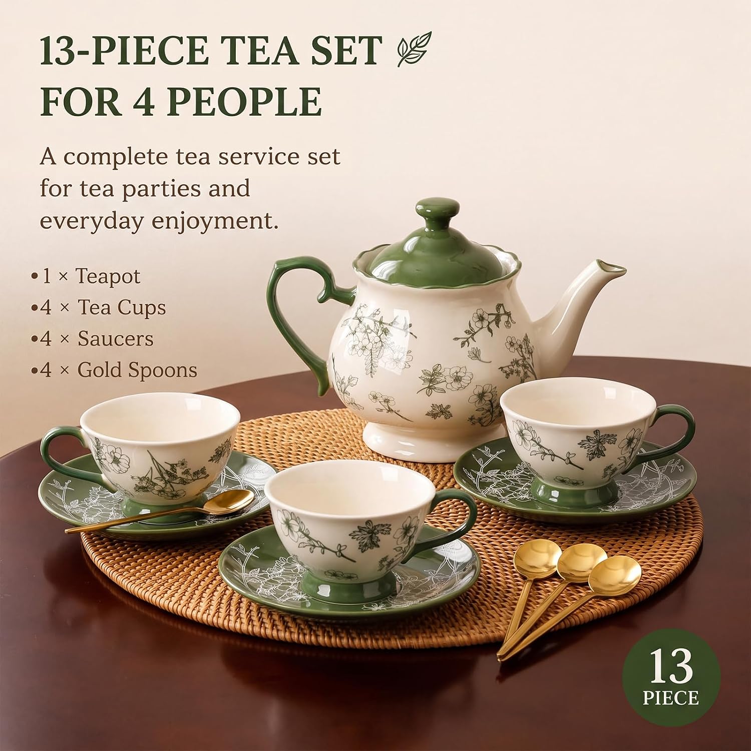 13-Piece Vintage Green Floral  - огляд і ціна Vintage Collectible Spoons